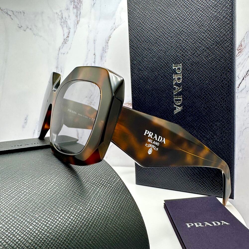 New PRADA Sunglasses Brown Juniper Tortoise Gray Lens Square - Picture 2 of 16